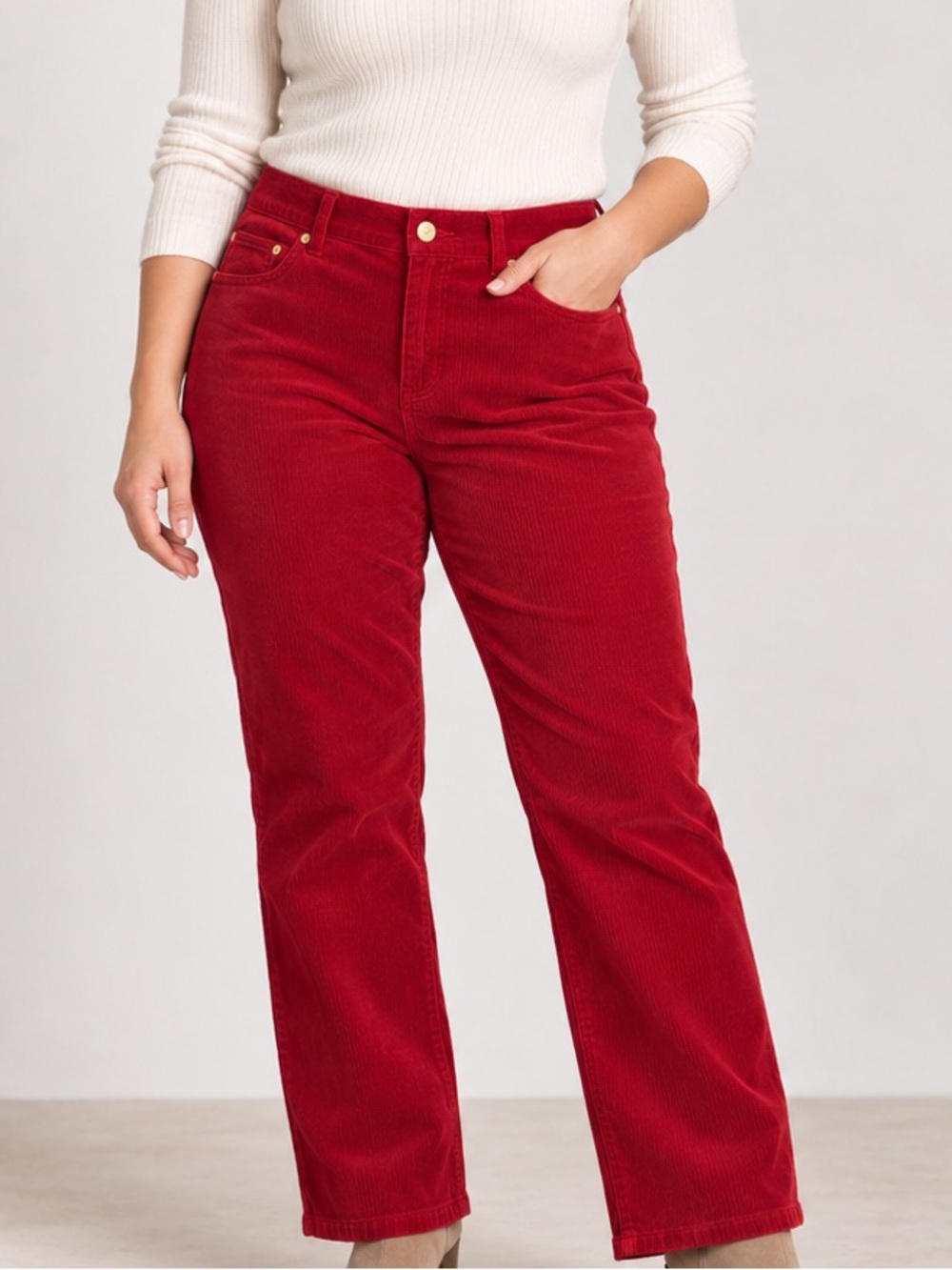 Lauren Ralph Lauren Red Corduroy Straight Leg Pants 12P Petite Holiday
